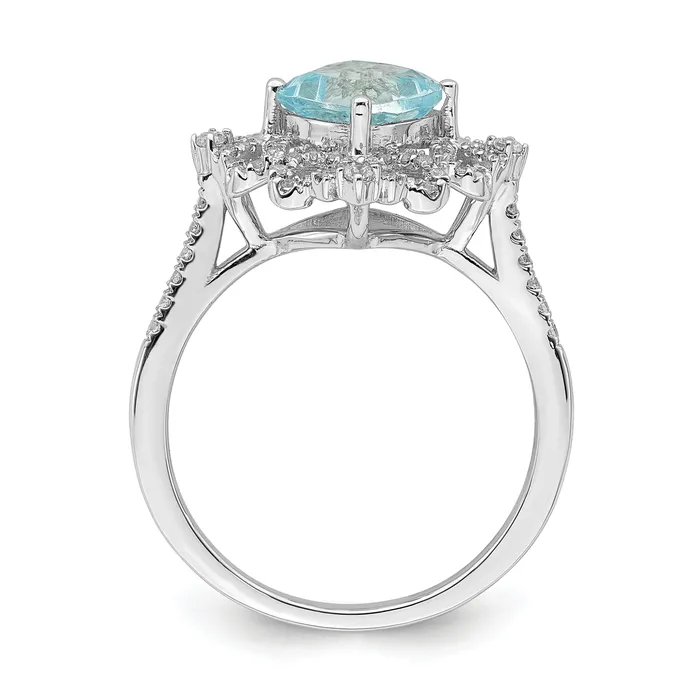 Solid 14k White Gold Simulated Aquamarine Vintage CZ Halo Complete Engagement Ring Goldia Rings