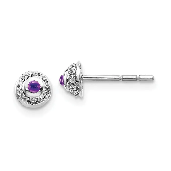 Solid 14k White Gold Simulated CZ and Cabochon Amethyst Earrings Goldia Earrings Solid 14k White Gold Simulated CZ and Cabochon Amethyst Earrings Goldia Earrings