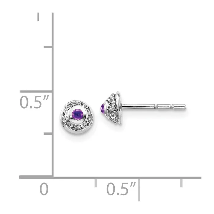 Solid 14k White Gold Simulated CZ and Cabochon Amethyst Earrings Goldia Earrings