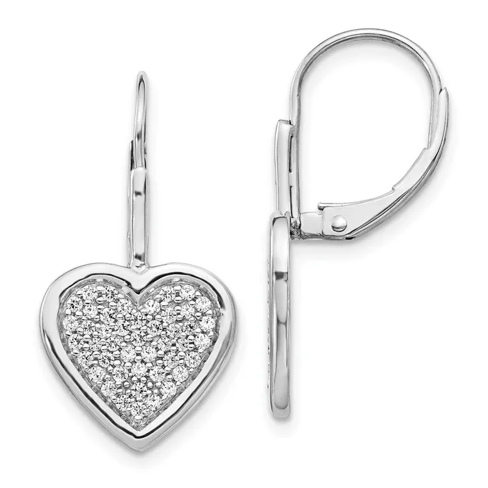 Solid 14k White Gold Simulated CZ Fancy Heart LeverbacK Earrings Goldia Earrings Solid 14k White Gold Simulated CZ Fancy Heart LeverbacK Earrings Goldia Earrings