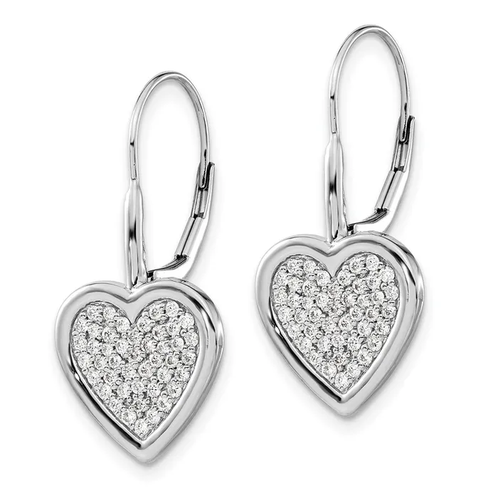 Solid 14k White Gold Simulated CZ Fancy Heart LeverbacK Earrings Goldia Earrings Solid 14k White Gold Simulated CZ Fancy Heart LeverbacK Earrings Goldia Earrings