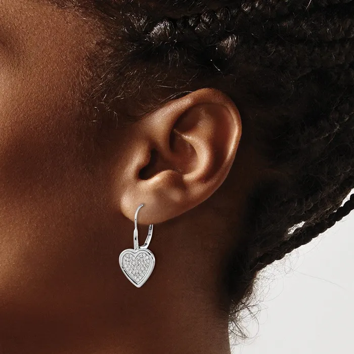 Solid 14k White Gold Simulated CZ Fancy Heart LeverbacK Earrings Goldia Earrings Solid 14k White Gold Simulated CZ Fancy Heart LeverbacK Earrings Goldia Earrings