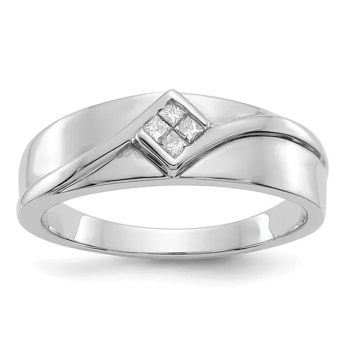 Solid 14k White Gold Simulated CZ Mens Ring Goldia Rings