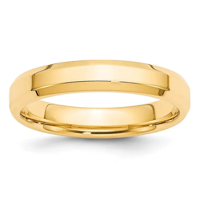 Solid 14K Yellow Gold 4mm Bevel Edge Comfort Fit MensWomens Wedding Band Ring Size 13 Goldia Rings