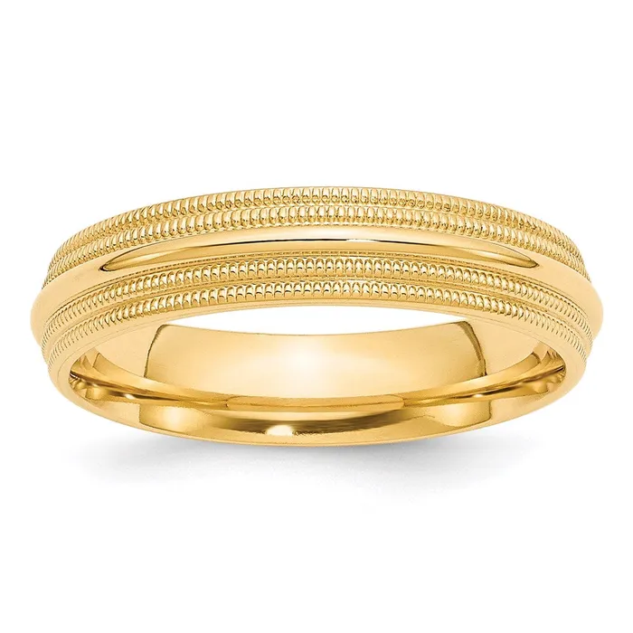 Solid 14K Yellow Gold 5mm Double Milgrain Comfort Fit MensWomens Wedding Band Ring Size 45 Goldia Rings