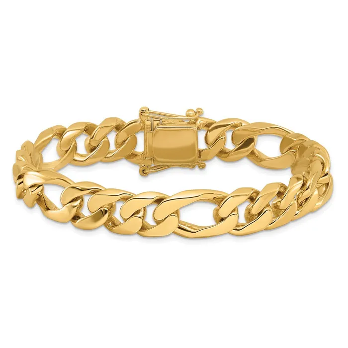 Solid 14K Yellow Gold 8 inch 10mm Hand Polished Figaro Link with Box Catch Clasp Bracelet MDS Bracelets Solid 14K Yellow Gold 8 inch 10mm Hand Polished Figaro Link with Box Catch Clasp Bracelet MDS Bracelets