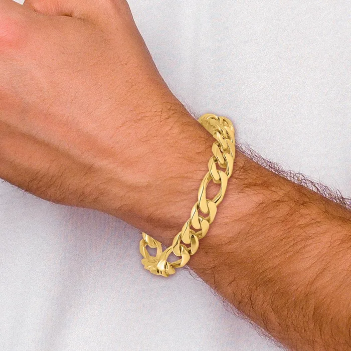 Solid 14K Yellow Gold 8 inch 10mm Hand Polished Figaro Link with Box Catch Clasp Bracelet MDS Bracelets Solid 14K Yellow Gold 8 inch 10mm Hand Polished Figaro Link with Box Catch Clasp Bracelet MDS Bracelets