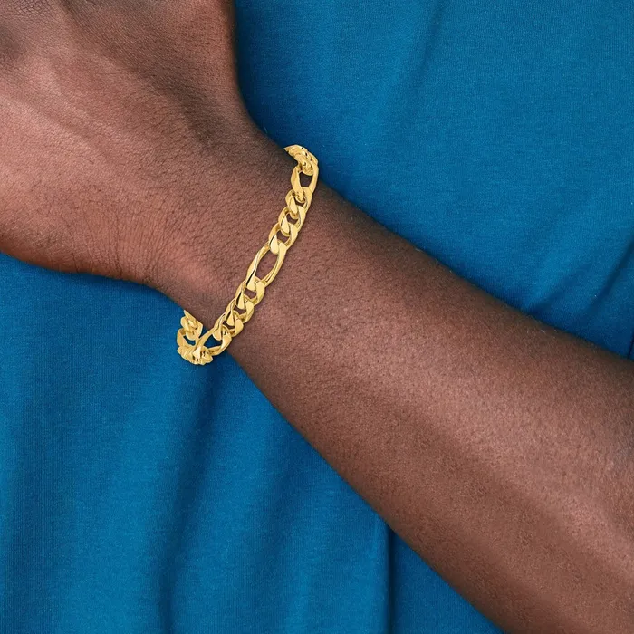 Solid 14K Yellow Gold 8 inch 8mm Hand Polished Figaro Link with Fancy Lobster Clasp Bracelet MDS Bracelets Solid 14K Yellow Gold 8 inch 8mm Hand Polished Figaro Link with Fancy Lobster Clasp Bracelet MDS Bracelets