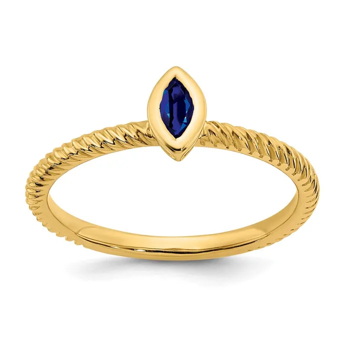 Solid 14k Yellow Gold Marquise Bezel Simulated Sapphire Ring Goldia Rings