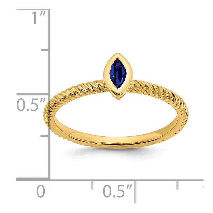 Solid 14k Yellow Gold Marquise Bezel Simulated Sapphire Ring Goldia Rings