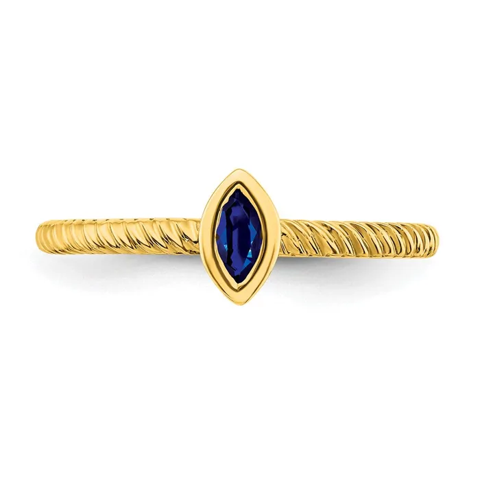 Solid 14k Yellow Gold Marquise Bezel Simulated Sapphire Ring Goldia Rings