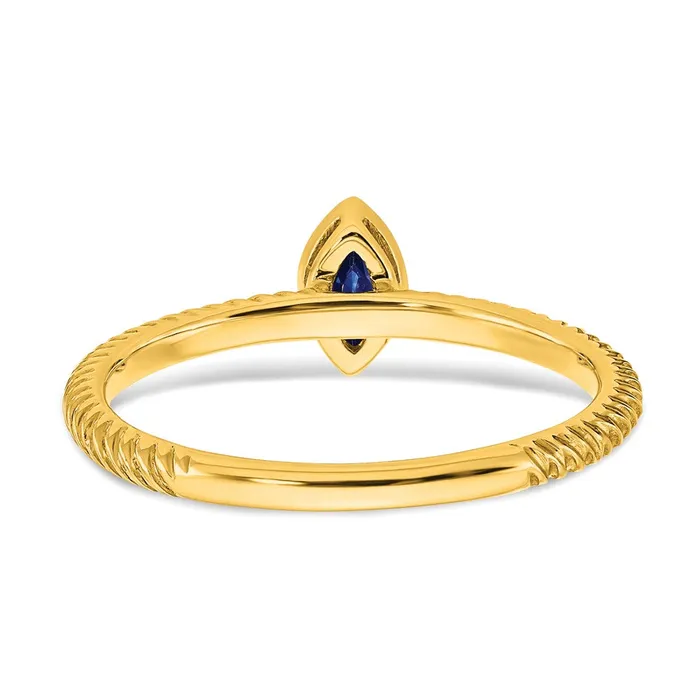 Solid 14k Yellow Gold Marquise Bezel Simulated Sapphire Ring Goldia Rings
