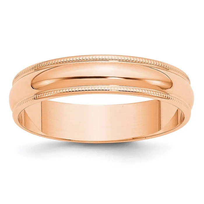 Solid 14K Yellow Gold Rose Gold 5mm Light Weight Milgrain Half Round MensWomens Wedding Band Ring Size 8 Goldia Rings