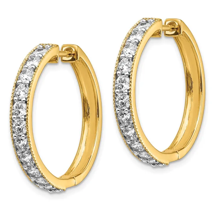 Solid 14k Yellow Gold Simulated CZ Milgrain Hoop Earrings Goldia Earrings Solid 14k Yellow Gold Simulated CZ Milgrain Hoop Earrings Goldia Earrings