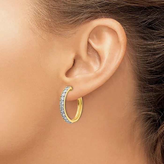 Solid 14k Yellow Gold Simulated CZ Milgrain Hoop Earrings Goldia Earrings Solid 14k Yellow Gold Simulated CZ Milgrain Hoop Earrings Goldia Earrings