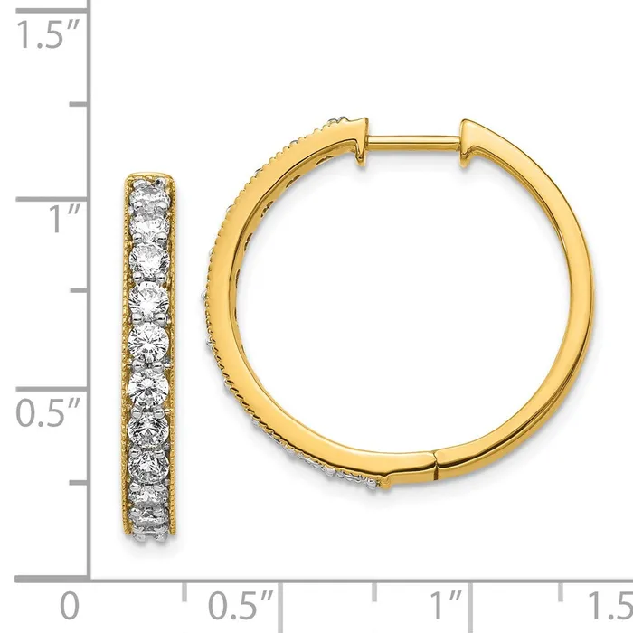 Solid 14k Yellow Gold Simulated CZ Milgrain Hoop Earrings Goldia Earrings Solid 14k Yellow Gold Simulated CZ Milgrain Hoop Earrings Goldia Earrings