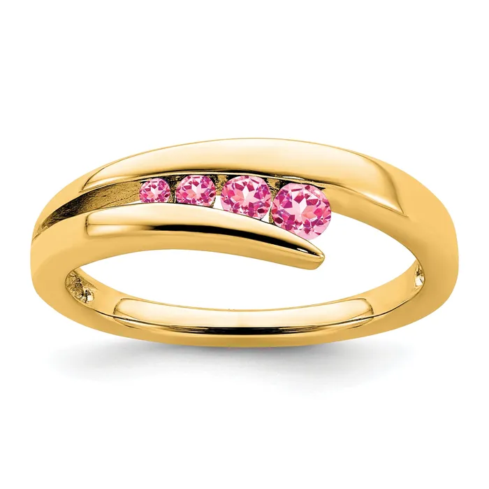 Solid 14k Yellow Gold Simulated Pink Tourmaline 4stone Ring Goldia Rings