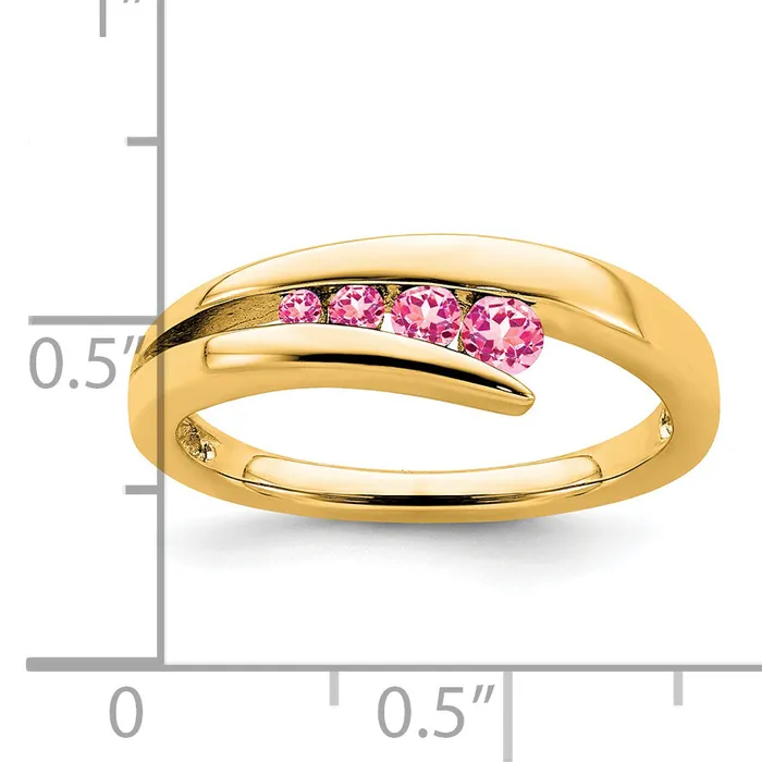 Solid 14k Yellow Gold Simulated Pink Tourmaline 4stone Ring Goldia Rings