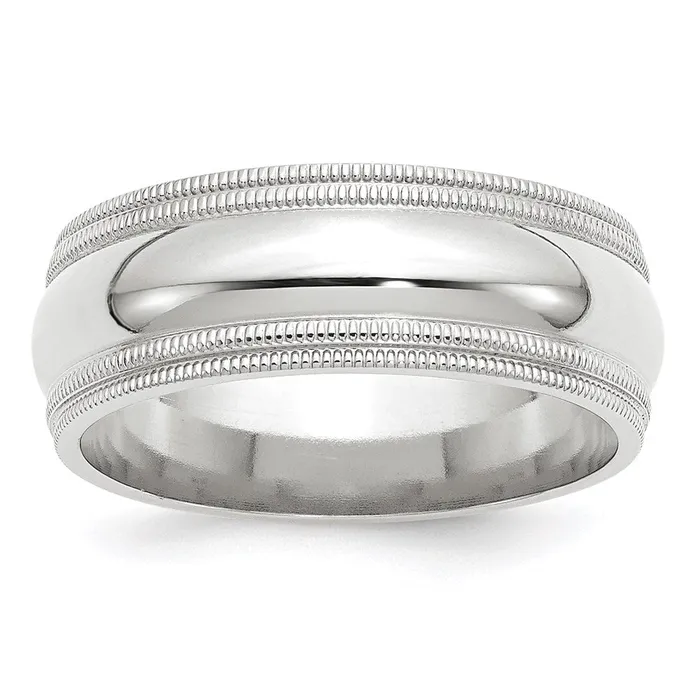 Solid 18K White Gold 8mm Double Milgrain Comfort Fit MensWomens Wedding Band Ring Size 4 Goldia Rings