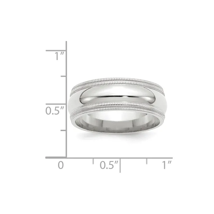 Solid 18K White Gold 8mm Double Milgrain Comfort Fit MensWomens Wedding Band Ring Size 4 Goldia Rings