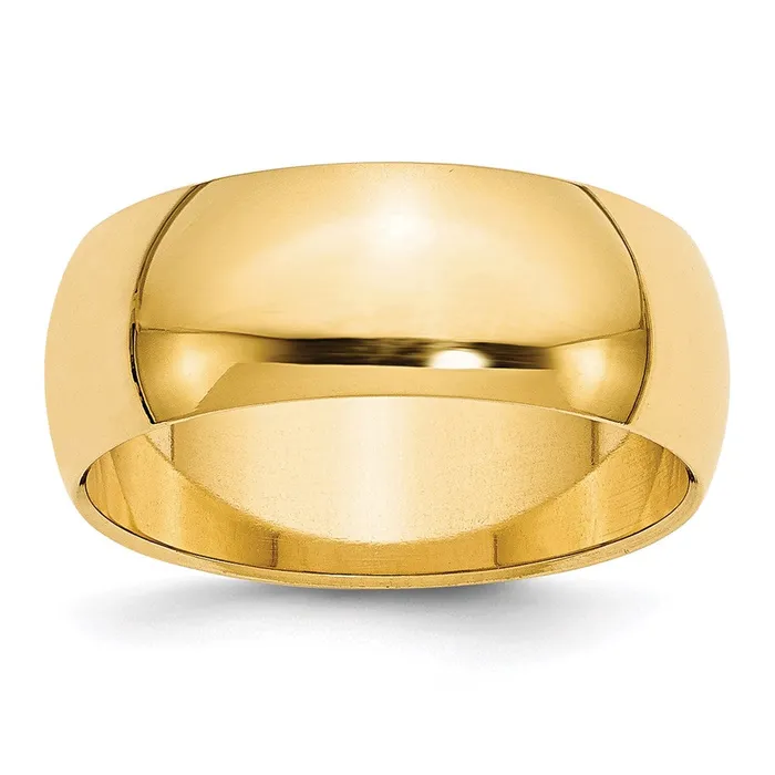 Solid 18K Yellow Gold 8mm Half Round MensWomens Wedding Band Ring Size 135 Goldia Rings