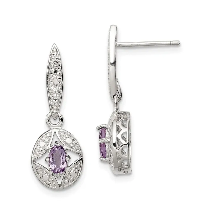 Sterling Silver Amethyst Diamond Post Dangle Earrings Goldia Earrings
