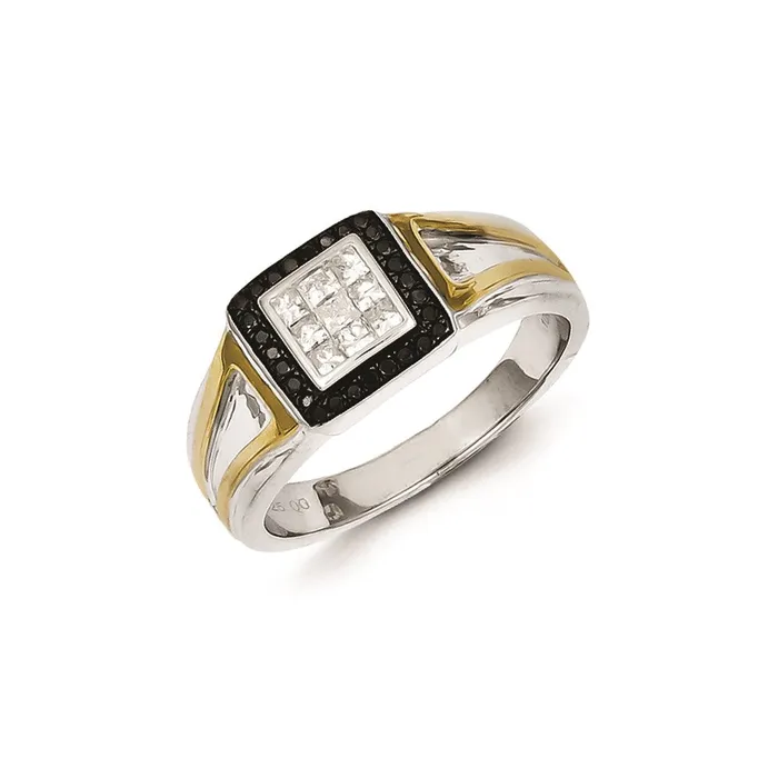 Sterling Silver and Gold Plated Black u0026 White Diamond Mens Ring Goldia Rings
