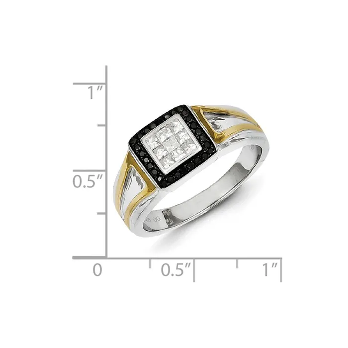 Sterling Silver and Gold Plated Black u0026 White Diamond Mens Ring Goldia Rings