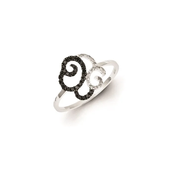 Sterling Silver Black and White Diamond Swirls Ring Goldia Rings