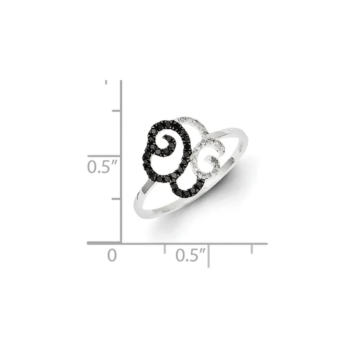 Sterling Silver Black and White Diamond Swirls Ring Goldia Rings
