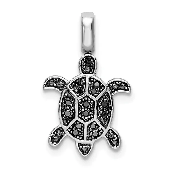 Sterling Silver Rhodium 015ct Blku0026Wht Dia Reversible Turtle Pendant Goldia Necklaces Sterling Silver Rhodium 015ct Blku0026Wht Dia Reversible Turtle Pendant Goldia Necklaces