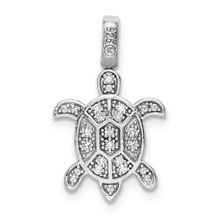 Sterling Silver Rhodium 015ct Blku0026Wht Dia Reversible Turtle Pendant Goldia Necklaces