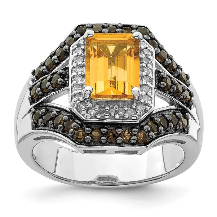 Sterling Silver Rhodium Citrine and Smoky Quartz u0026 Diamond Ring Goldia Rings