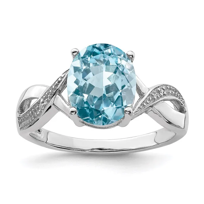 Sterling Silver Rhodium Light Swiss Blue Topaz u0026 Diamond Ring Goldia Rings