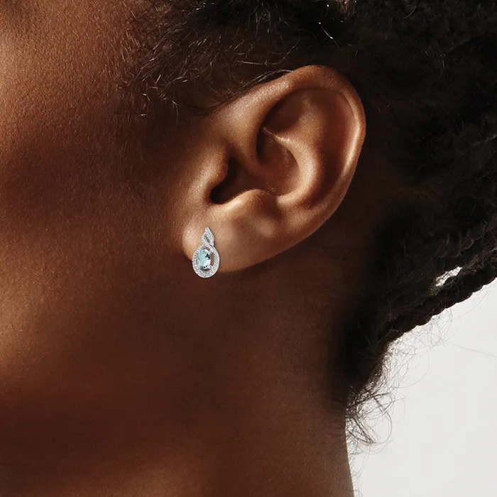 Sterling Silver Rhodiumplated Aquamarine u0026 Diamond Earrings Goldia Earrings