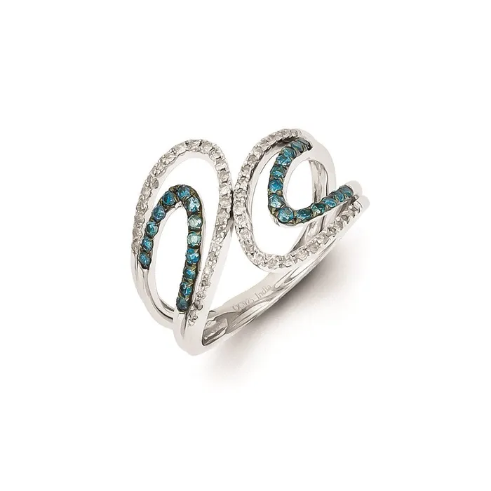 Sterling Silver Rhodium Plated Blue u0026 White Diamond Swirl Ring Goldia Rings