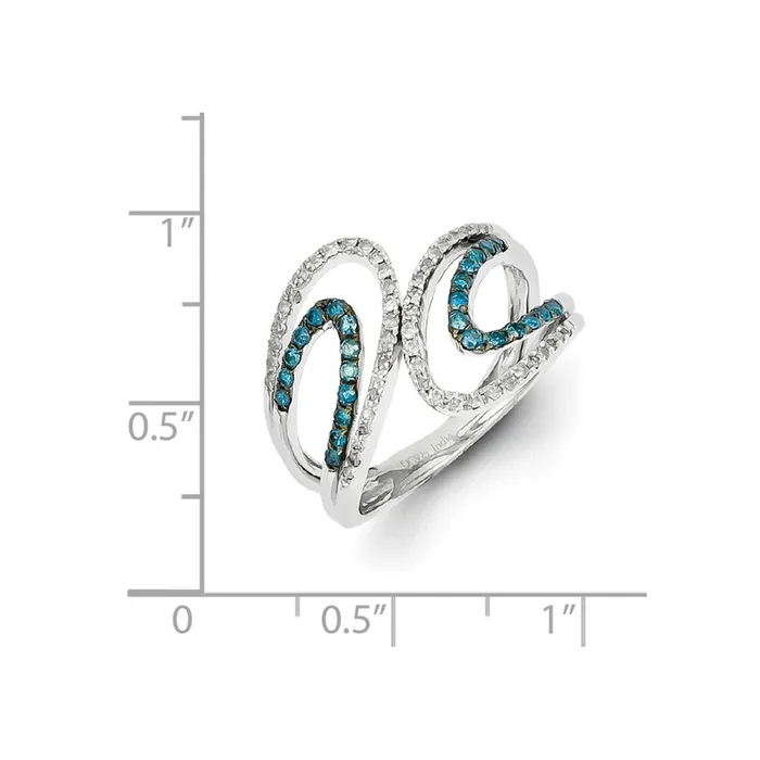 Sterling Silver Rhodium Plated Blue u0026 White Diamond Swirl Ring Goldia Rings