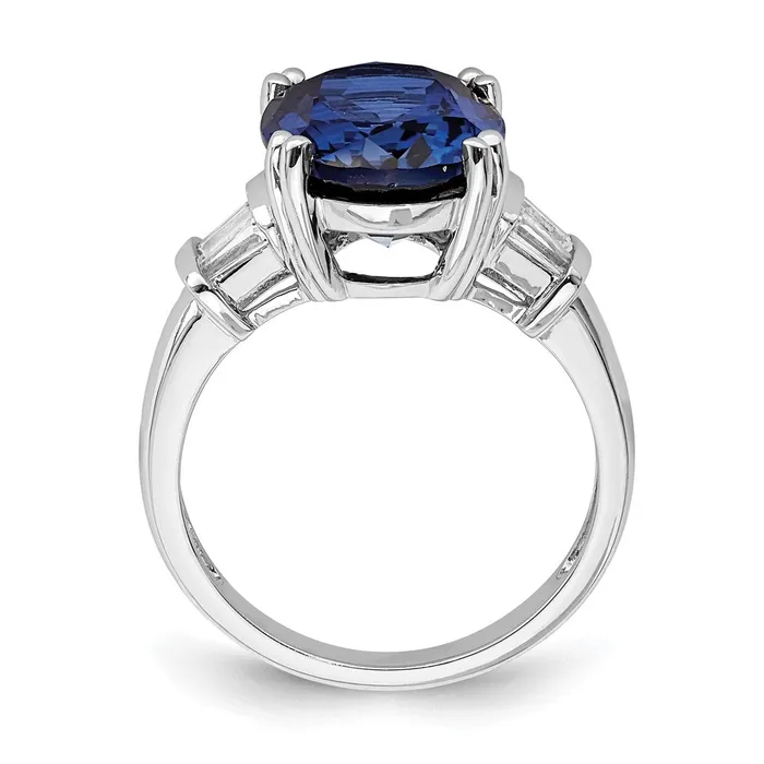 Sterling Silver Rhodiumplated Created Blue Sapphire and CZ Ring Goldia Rings