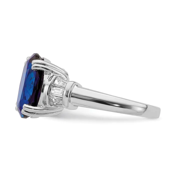 Sterling Silver Rhodiumplated Created Blue Sapphire and CZ Ring Goldia Rings