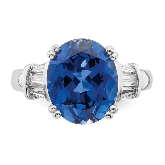 Sterling Silver Rhodiumplated Created Blue Sapphire and CZ Ring Goldia Rings