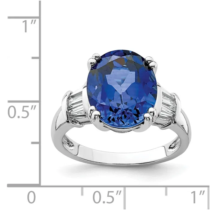 Sterling Silver Rhodiumplated Created Blue Sapphire and CZ Ring Goldia Rings