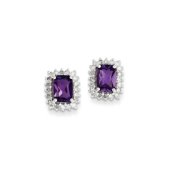 Sterling Silver Rhodium Plated Diamond Amethyst Post Earrings Goldia Earrings Sterling Silver Rhodium Plated Diamond Amethyst Post Earrings Goldia Earrings