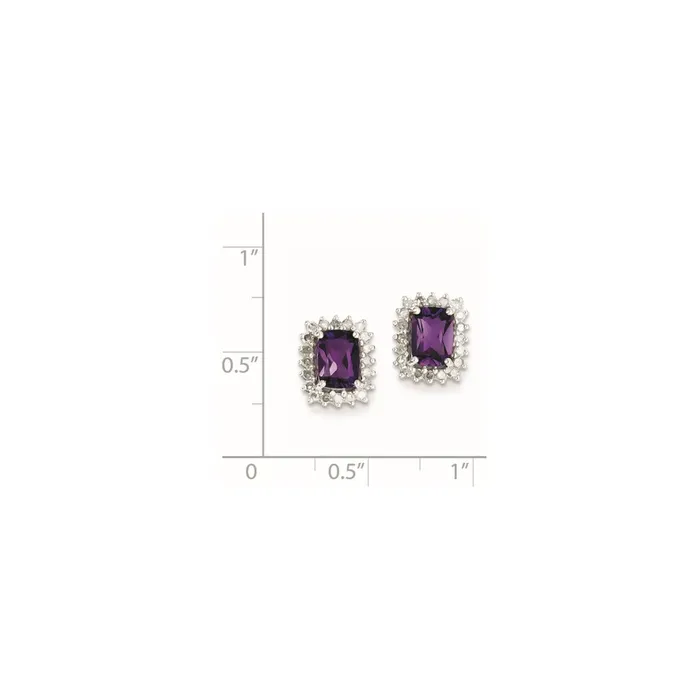 Sterling Silver Rhodium Plated Diamond Amethyst Post Earrings Goldia Earrings