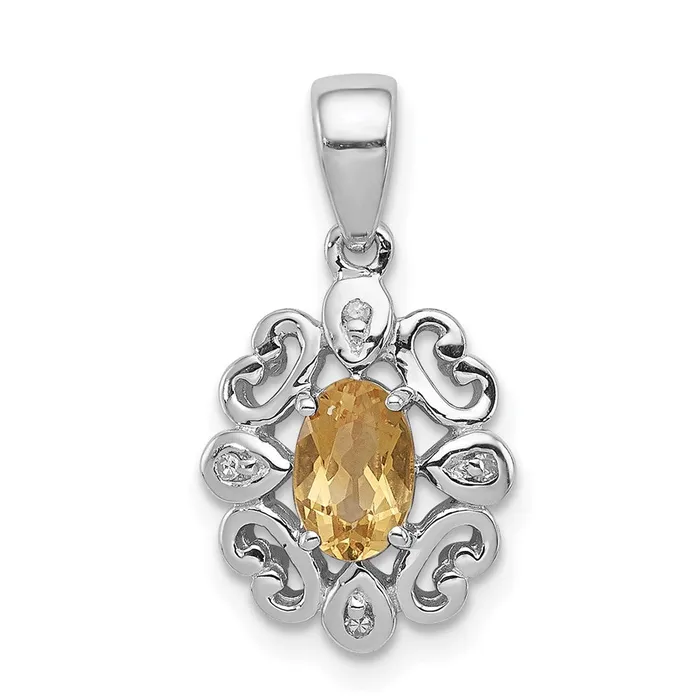 Sterling Silver Rhodium Plated Diamond u0026 Citrine Oval Pendant Goldia Necklaces Sterling Silver Rhodium Plated Diamond u0026 Citrine Oval Pendant Goldia Necklaces