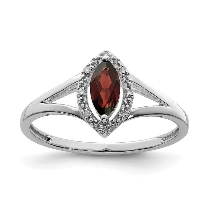 Sterling Silver Rhodium Plated Diamond u0026 Garnet Marquise Ring Goldia Rings