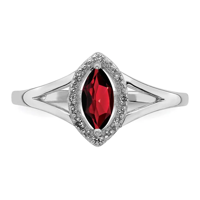 Sterling Silver Rhodium Plated Diamond u0026 Garnet Marquise Ring Goldia Rings