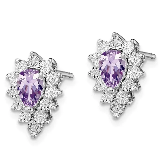 Sterling Silver Rhodiumplated Diamond u0026 Pink Quartz Earring Goldia Earrings