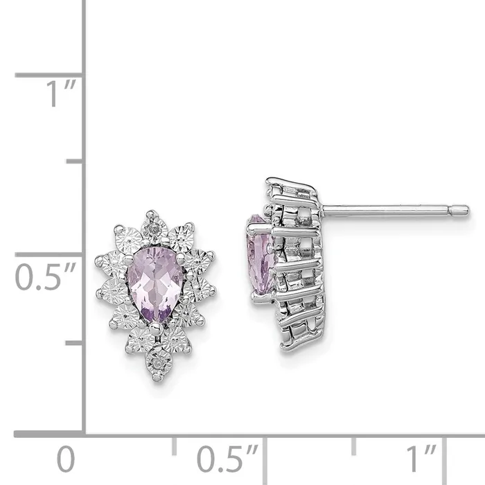 Sterling Silver Rhodiumplated Diamond u0026 Pink Quartz Earring Goldia Earrings