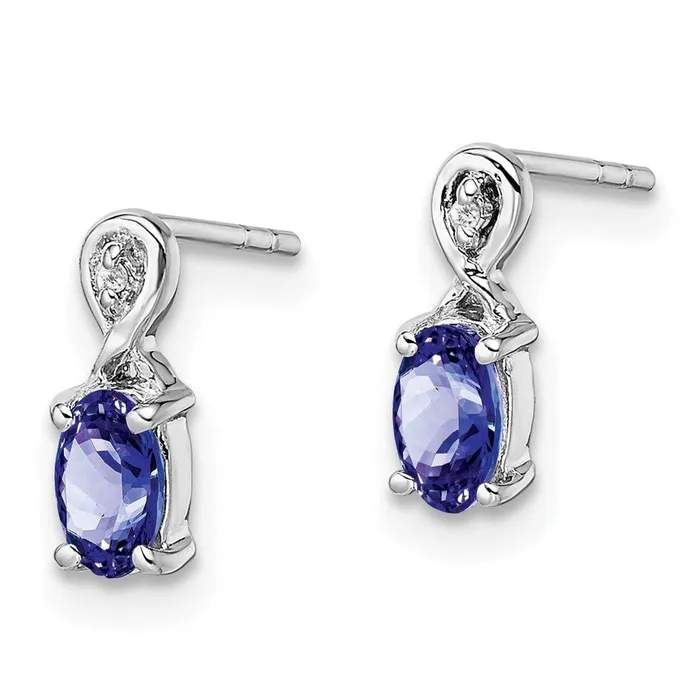 Sterling Silver Rhodium Plated Diamond u0026 Tanzanite Oval Post Earrings Goldia Earrings