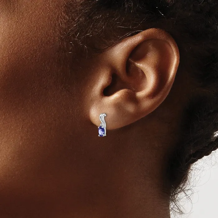 Sterling Silver Rhodium Plated Diamond u0026 Tanzanite Oval Post Earrings Goldia Earrings